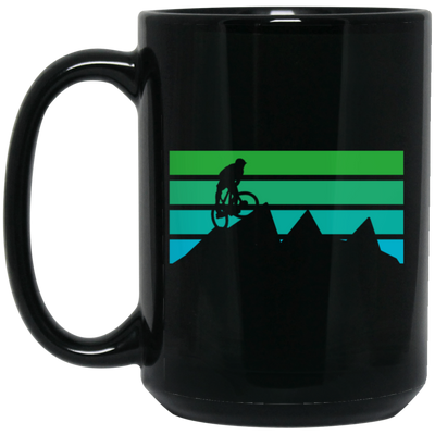 Mountains Vintage, Old With Mountain Bikers, Cycling Family, Green Moutain Black Mug