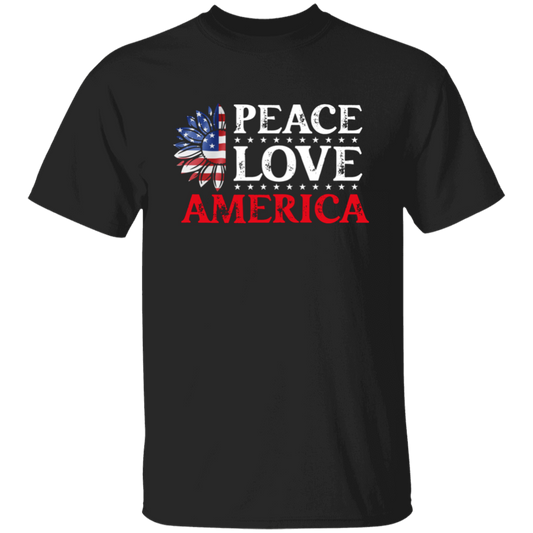 Peace Love American, American Flag, American Sunflower Unisex T-Shirt