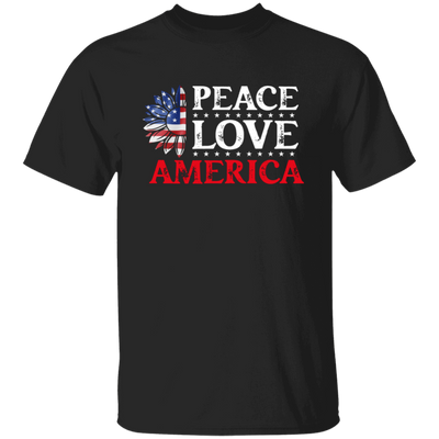 Peace Love American, American Flag, American Sunflower Unisex T-Shirt