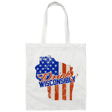 Wisconsin Drinking American Flag Wisconsinite Gift Canvas Tote Bag