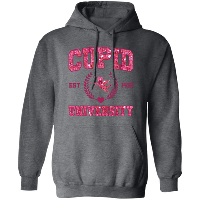 Cupid University, Est 1415, Pink Glitter Cupid, Glitter Valentine, Valentine's Day, Trendy Valentine Pullover Hoodie