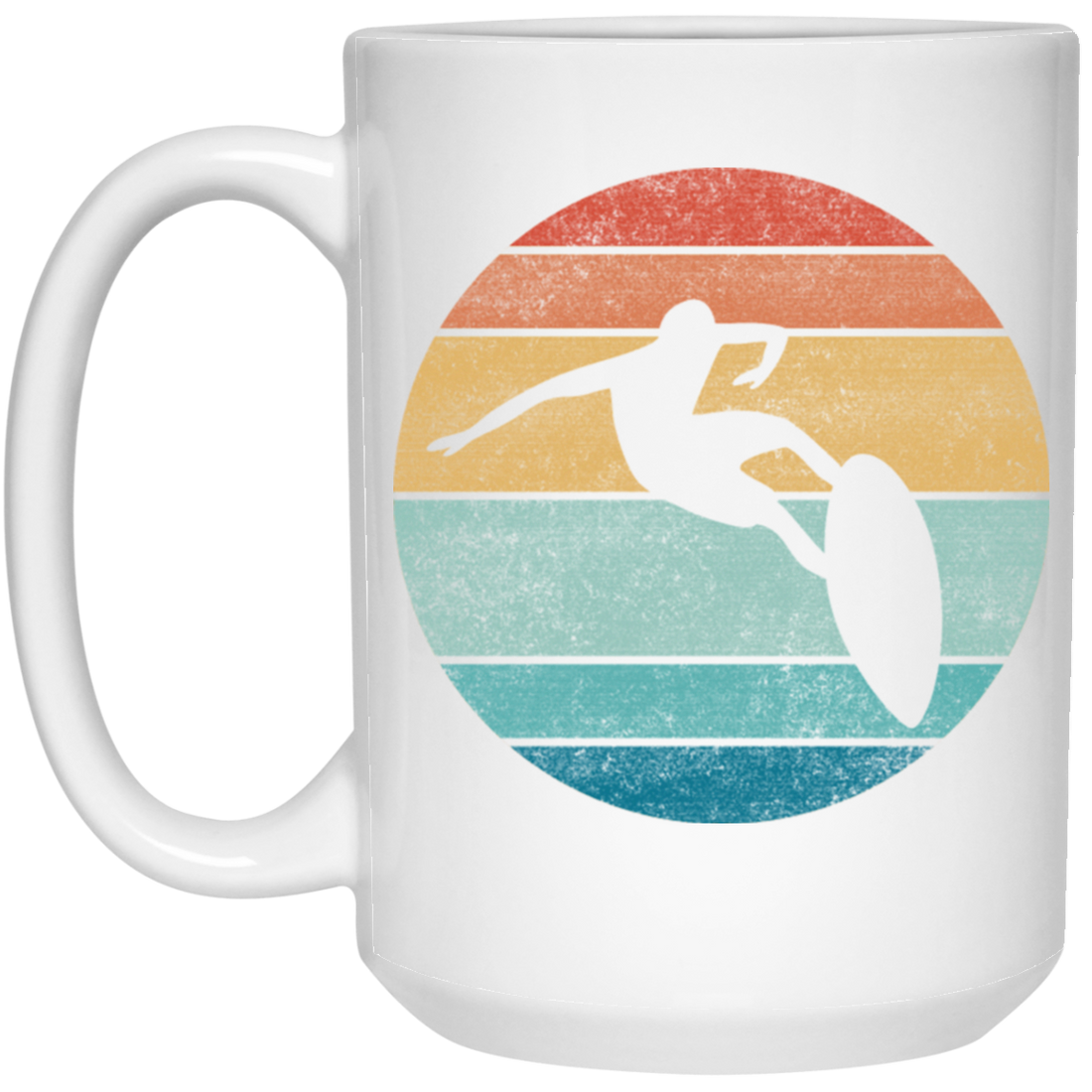 Surfing Distressed Beach, Vintage Surfer, Retro Surf White Mug