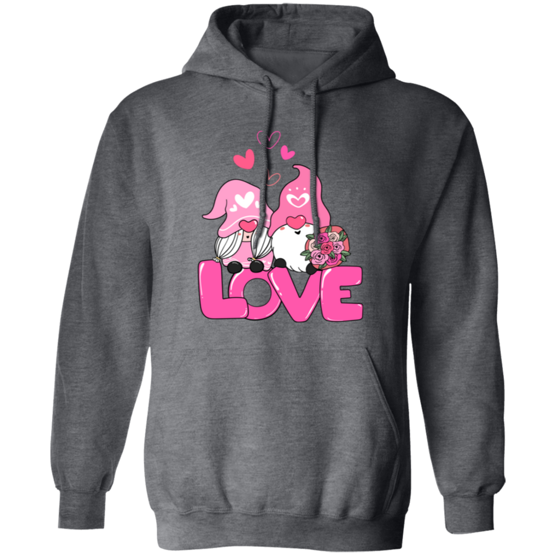 Gnome Couple, Cute Couple, Pink Gnome, Love Couple, Valentine's Day, Trendy Valentine Pullover Hoodie
