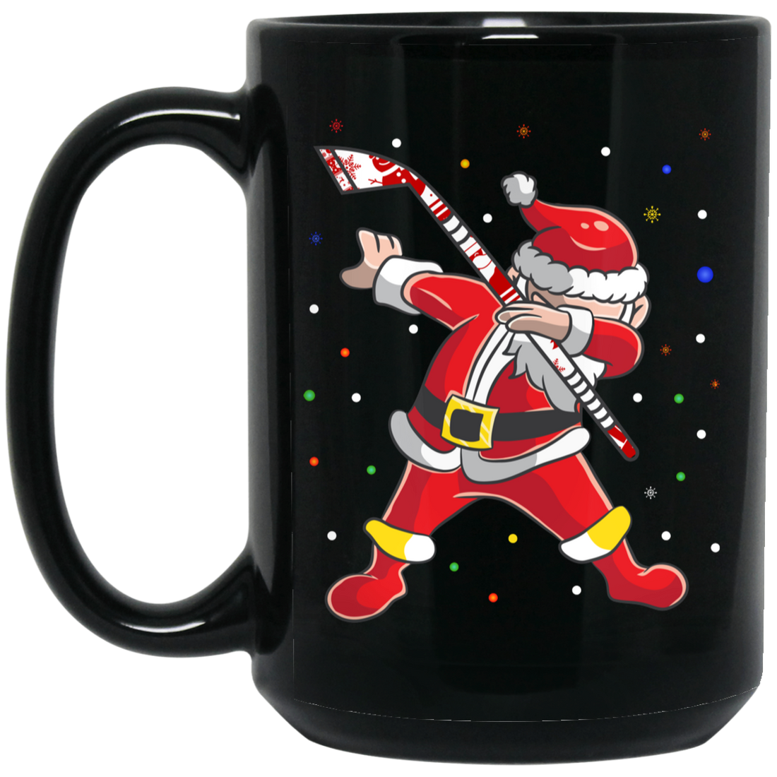 Dabbing Santa, Santa Claus, Sant Play Hockey, Merry Christmas, Trendy Christmas Black Mug