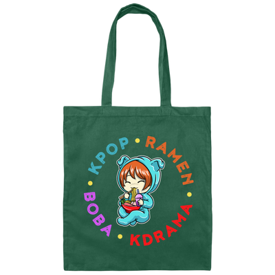 Korean Love Gift, Kpop Ramen Kdrama Boba, Cute Korean Chibi Canvas Tote Bag