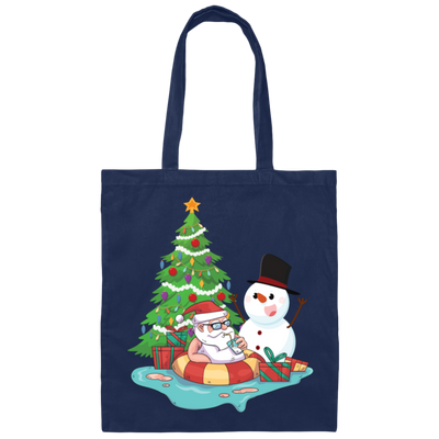 Funnny Santa, Merry Christmas Snow White, Santa In Pool, Trendy Halloween Canvas Tote Bag