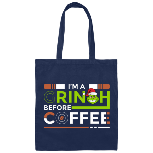 I Am A Grinch Before Coffee, Grinch Love Coffee, Trendy Halloween Canvas Tote Bag