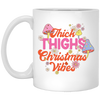 Thick Thighs Christmas Vibes, Groovy Christmas, Mushroom Lover White Mug