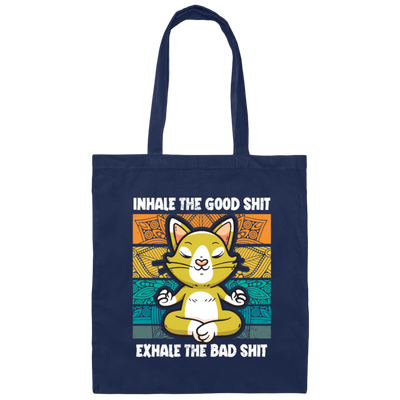 Inhale and Exhale Funny Cat, Yoga Meditation Cats Canvas Tote Bag