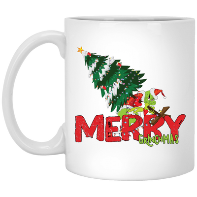 Merry Grinchmas, Merry Christmas, Grinch With Xmas Tree White Mug