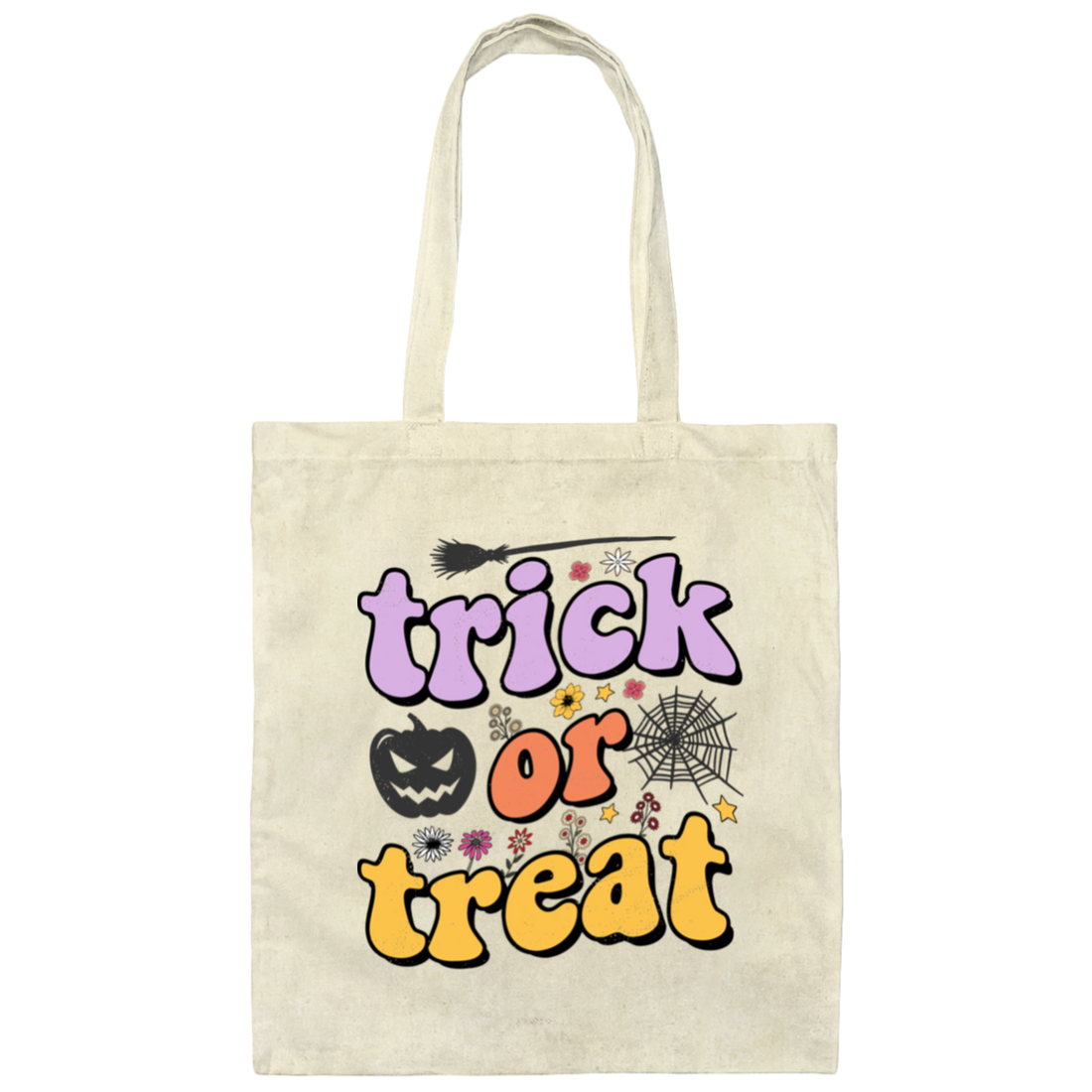 Trick Or Treat, Halloween, Witch And Broom Canvas Tote Bag