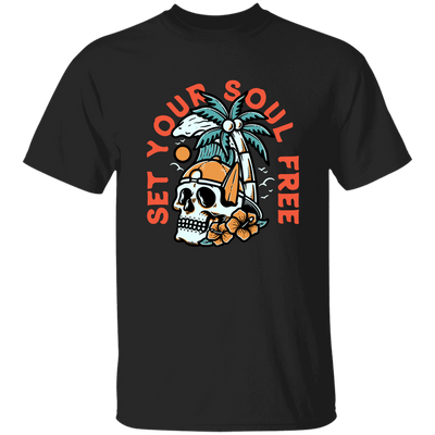 Set Your Soul Free, Cool Skull, Palm Tree On The Beach Unisex T-Shirt