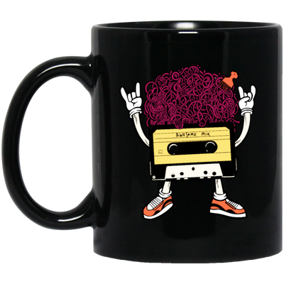 Funny Music, Cassette With Cool Hair And Comb, Lovely Cassette, Best Gift Black Mug