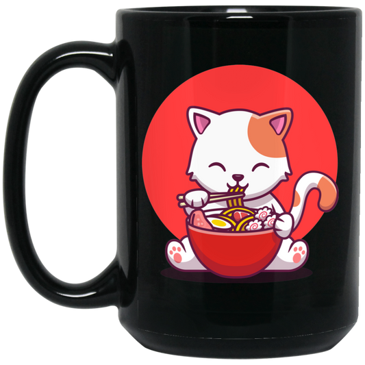 Cat Ramen, Love Ramen, Cat Eat Japanese Noodles Black Mug