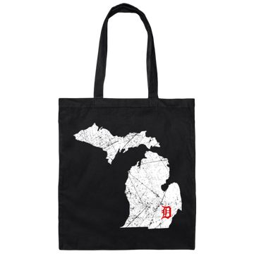 Detroit City, Michigan Map Lakes, Letter D Nature Gift, Love Michigan Canvas Tote Bag