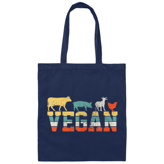 Retro Vegan, Animal Lover Vintage Canvas Tote Bag