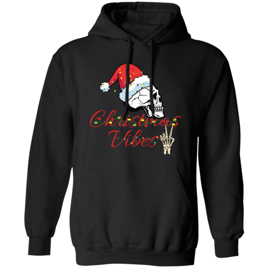 Christmas Vibes, Skull In Christmas, Skull Wear Christmas Hat, Merry Christmas, Trendy Christmas Pullover Hoodie