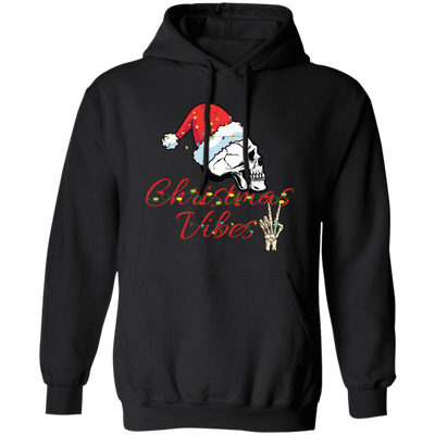 Christmas Vibes, Skull In Christmas, Skull Wear Christmas Hat, Merry Christmas, Trendy Christmas Pullover Hoodie