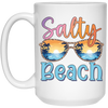 Salty Beach, Summer Vacation, Sunglasses With Sea White Mug