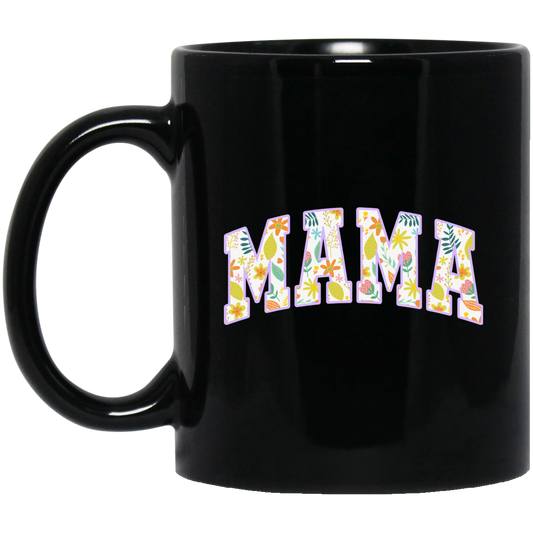 Mama Gift, Floral Mama, Mama Varsity, Mama Design, Mother's Day-purple Black Mug