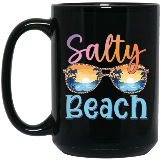 Salty Beach, Summer Vacation, Sunglasses With Sea Black Mug