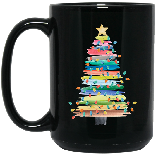 Xmas Tree Watercolor Style, Watercolor Xmas Tree, Merry Christmas, Trendy Christmas Black Mug