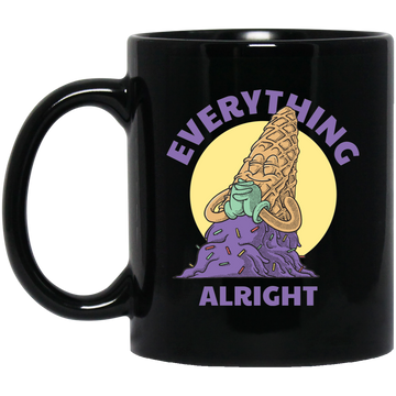 Everything Is Alright, Cartoon Smiling Spilled Ice Cream Black Mug