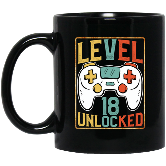 Level 18 Unlocked, Birthday 18th, Video Games Lover, Best 18th Gift Black Mug