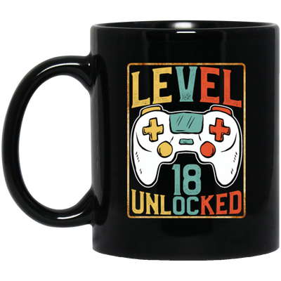 Level 18 Unlocked, Birthday 18th, Video Games Lover, Best 18th Gift Black Mug