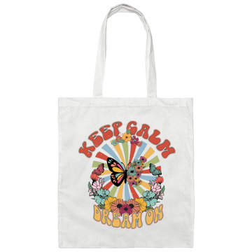 Keep Calm, Dream On, Groovy Keep Calm, Groovy Butterfly Canvas Tote Bag