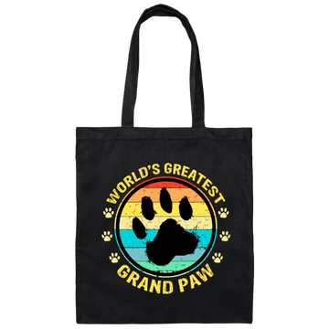 Worlds Greatest Grand Paw, Grandpa Dog Lover, Retro Paw Love Canvas Tote Bag
