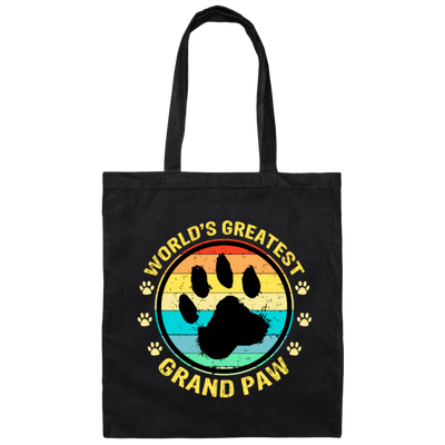 Worlds Greatest Grand Paw, Grandpa Dog Lover, Retro Paw Love Canvas Tote Bag