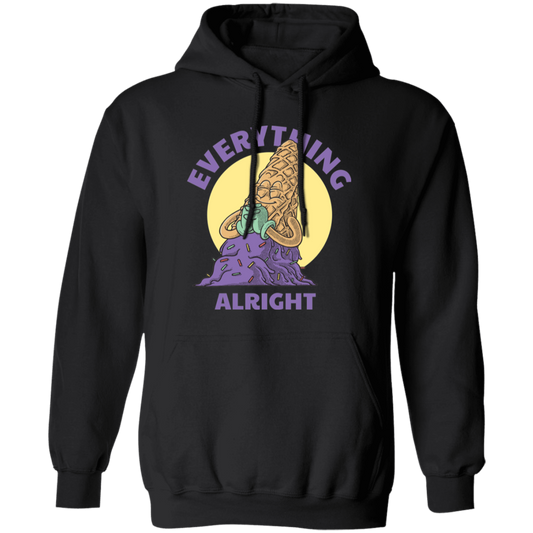 Everything Is Alright, Cartoon Smiling Spilled Ice Cream Pullover Hoodie