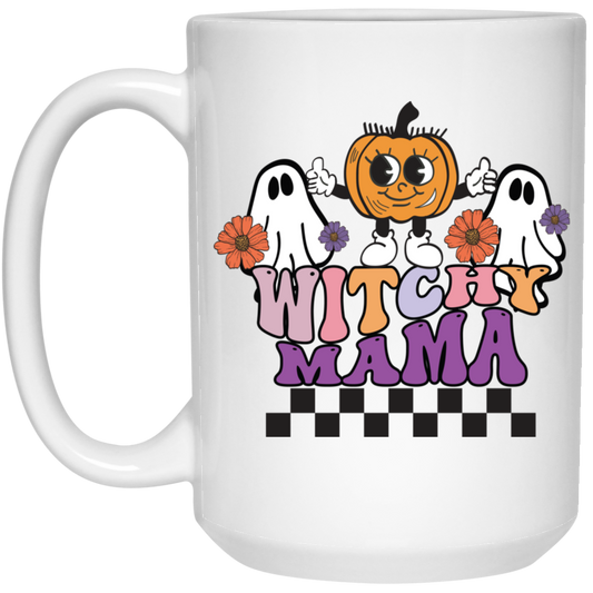 Witchy Mama, Pumpkin And Boos, Spooky Halloween White Mug