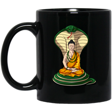 Buddha Cobra Snake, Zen Yoga, Meditation Hindu, Love Buddha Gift Black Mug