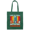 Retro Guitar Gift, Life Is Full Of Important Choices, Love Music Canvas Tote Bag
