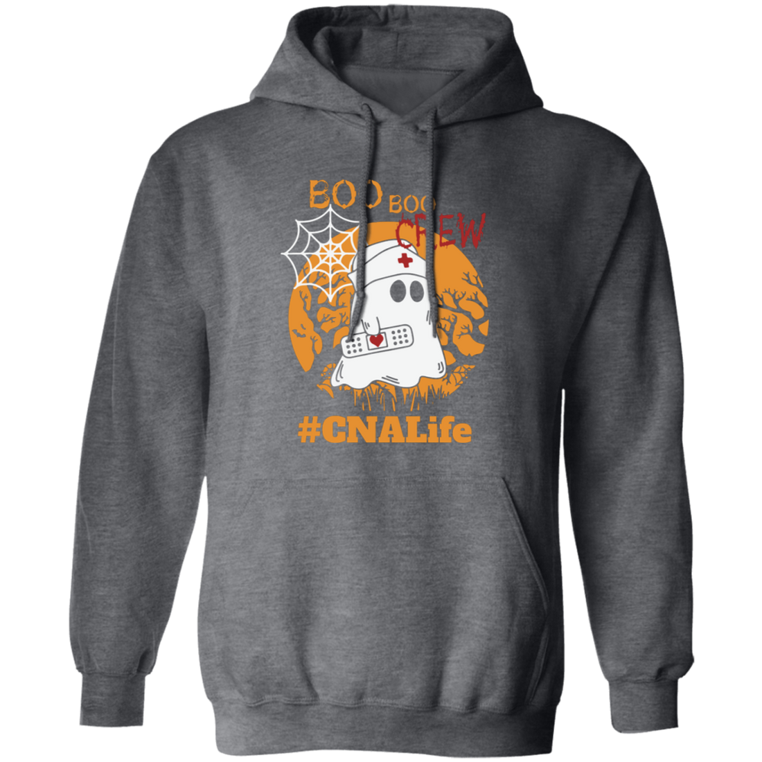 This trendy Halloween Pullover Hoodie features "CNA Life," "Boo Boo Crew," and "Nurse Ghost" designs, perfect for nurses looking to express their style this Halloween season. Crafted with an ultra-soft blend of cotton and polyester, this hoodie offers maximum comfort and warmth.