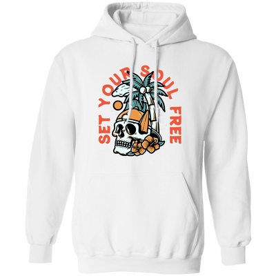 Set Your Soul Free, Cool Skull, Palm Tree On The Beach Pullover Hoodie