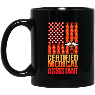 Medical Assistant Gift, CMA Certified Medical Assistant Fire Flag, US Flag Black Mug