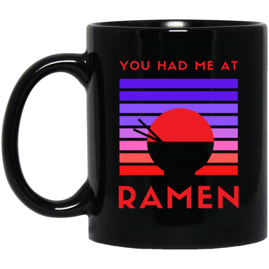 Love Ramen Noodle Abstract, Retro Feeling Hungry, Ramen Lover Black Mug