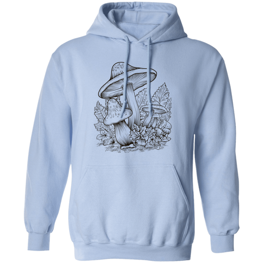 Aesthetic Mushroom, Cottagecore Design, Mushroom Lineart black Pullover Hoodie