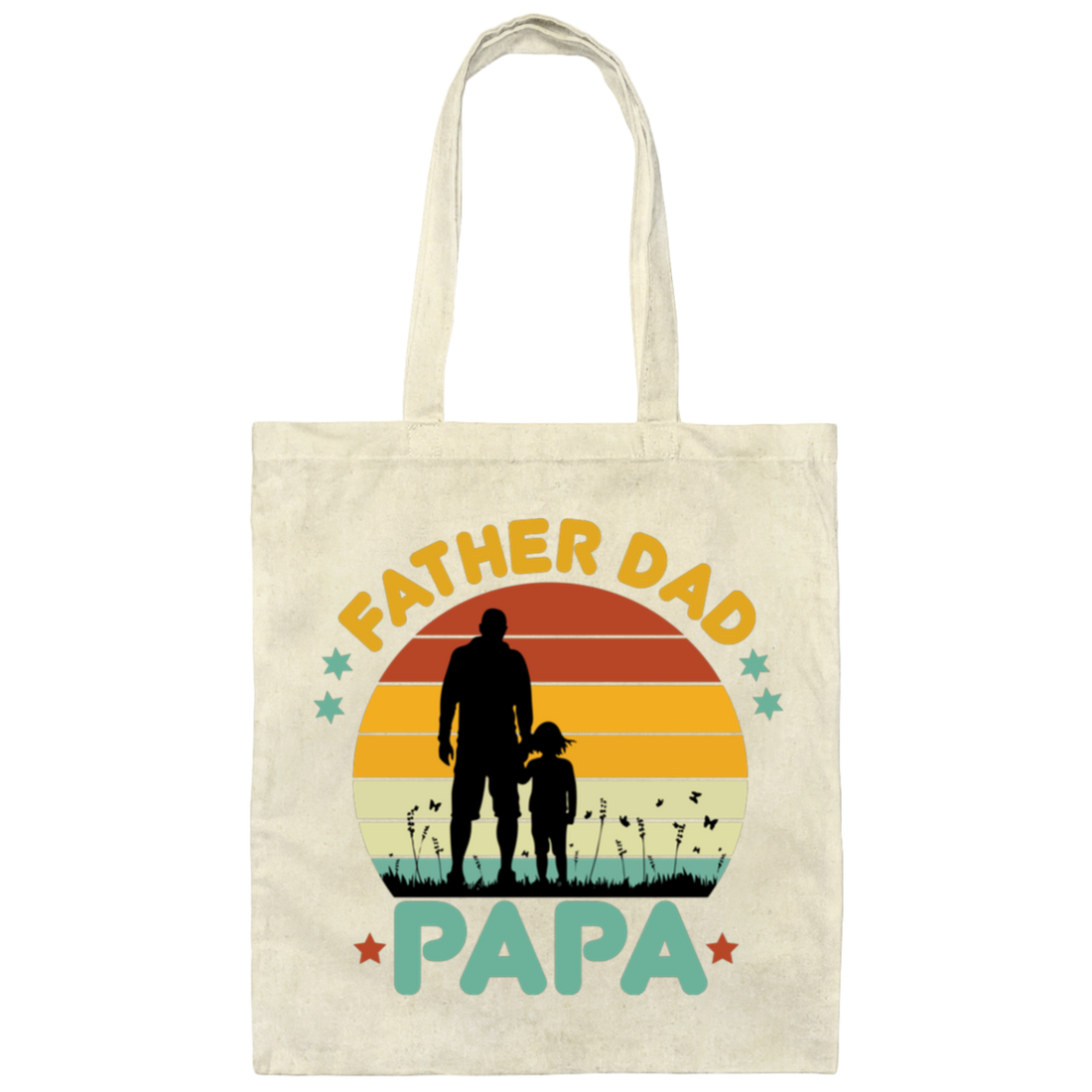 Retro Papa, Father's Day Gift, Daddy And Daughter Silhouette Canvas Tote Bag