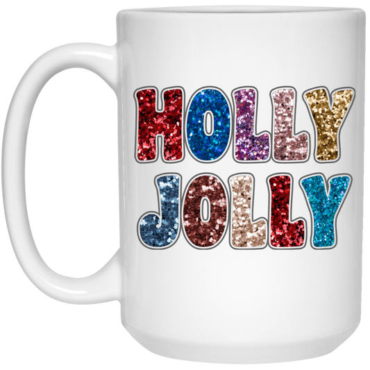 Holly Jolly, Sequin Holly Jolly, Blink Glitter Christmas, Merry Christmas, Trendy Christmas White Mug