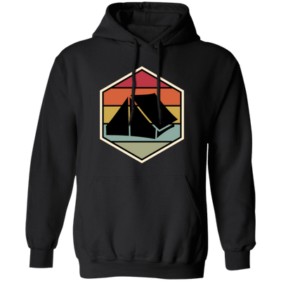 Tent Vintage, Retro Hexagon, Camping Motif With Tent Silhouette, Camp With Family Pullover Hoodie