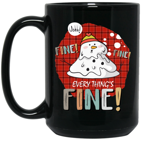 It's Fine, Everythings Fine, Melting Snowman, Plaid Xmas, Merry Christmas, Trendy Christmas Black Mug