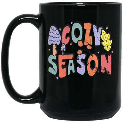 Cozy Season, Fall, Autumn, Groovy Fall Season Black Mug