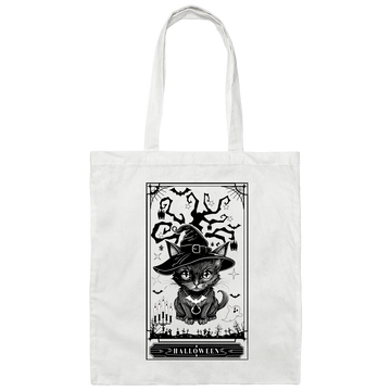 Halloween Card, Tarot Card, Cat Wear Witch Hat Canvas Tote Bag