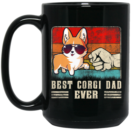 Retro Corgi, Best Corgi Dad Ever, Best Dog Dad Ever, Love Dad Black Mug