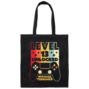 Level 13 Unlocked Official Teenager 13th, Funny Birthday Gift Canvas Tote Bag