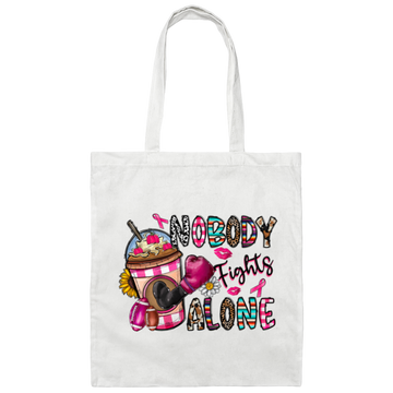 Cancer Ribbon Nobody Fight Alone Please Together Canvas Tote Bag
